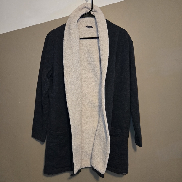 Eddie Bauer Women's Sherpa Lined Open Front Cardigan Size Medium Gray & Cream - Picture 1 of 13